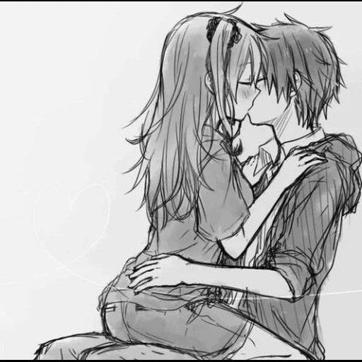 gambar pasangan, menggambar ciuman, pasangan anime yang cantik, gambar uap anime, gambar anime pasangan