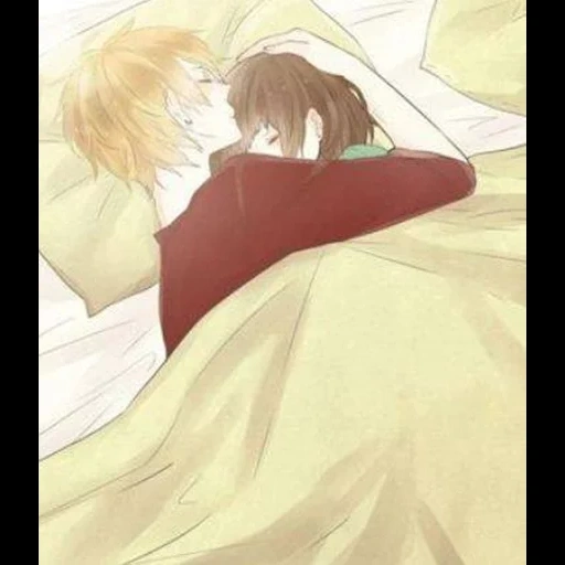 anime lovers, anime lovers, anime sleeping hug, cartoon couple bed, boyfriend girl animation