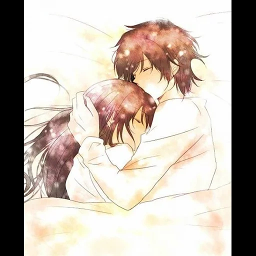 anime lovers, anime lovers, anime lovers sleep, cute cartoon couple, gentle embrace animation
