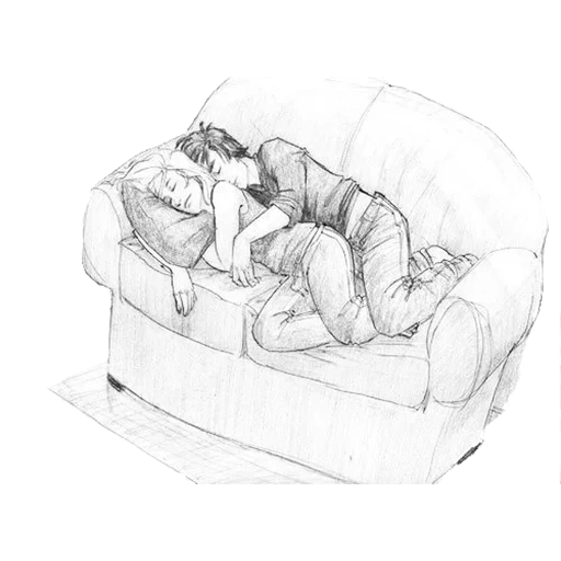 steam sketch, couple lying pattern, sofa hug pattern, pencil drawing is cute, draw a bed with a pencil