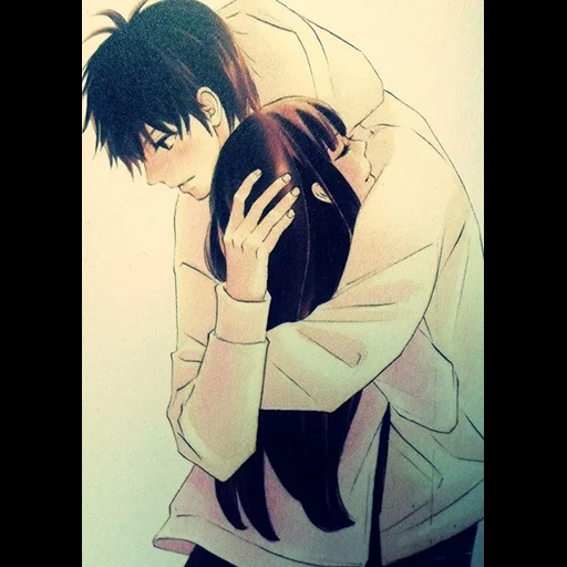 anime lovers, anime boyfriend, anime picture, cartoon romantic comics, anime girl holds her boyfriend by her side