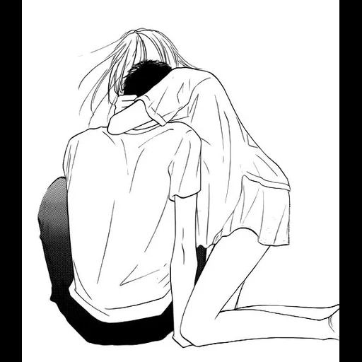 lovely anime couples, anime drawings of a couple, the pair anime is hugged, the sad embrace of anime, cute anime couple drawings