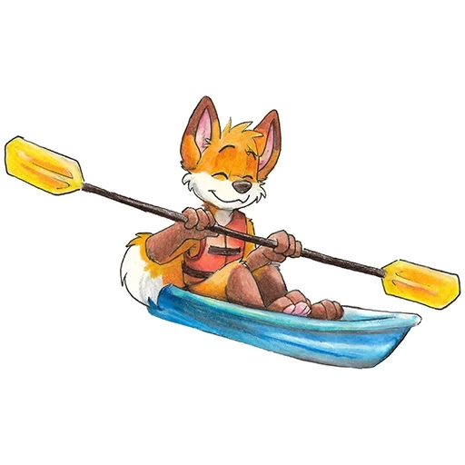 fox, animation, fox surfer, kayak paddle, rowing medal competition