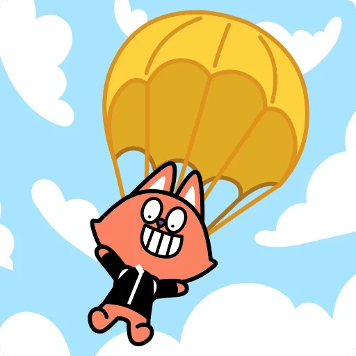 parachute, saut en parachute, sauter avec parachute, le personnage est un parachute, parachute de dessins animés