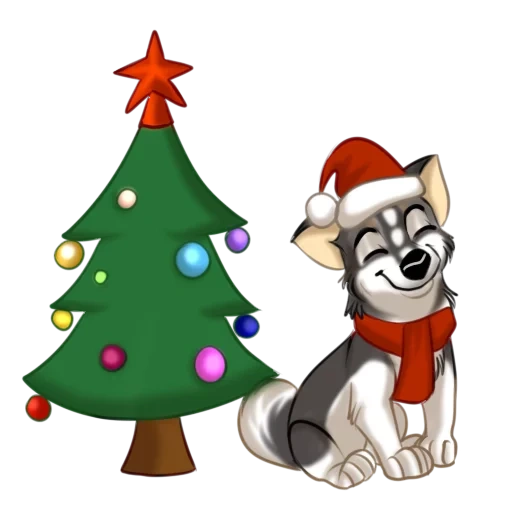 árbol de navidad de dibujos animados, lobo de año nuevo, árbol de navidad, caricatura del árbol de navidad, árbol de navidad personajes de año nuevo