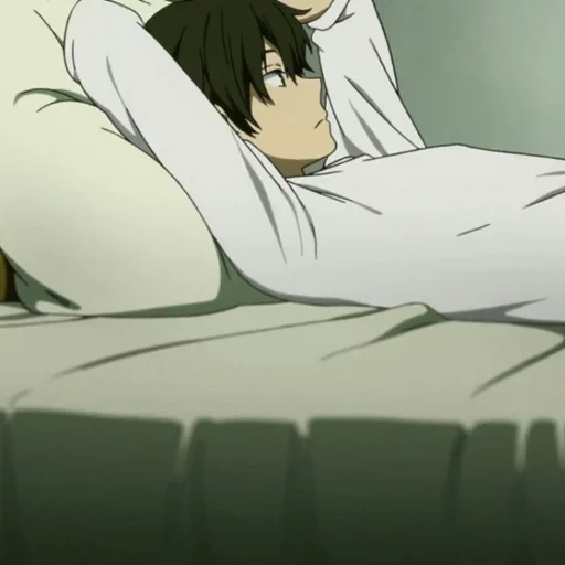 рисунок, аниме кровати, персонажи аниме, аниме кун засыпает, встает кровати аниме