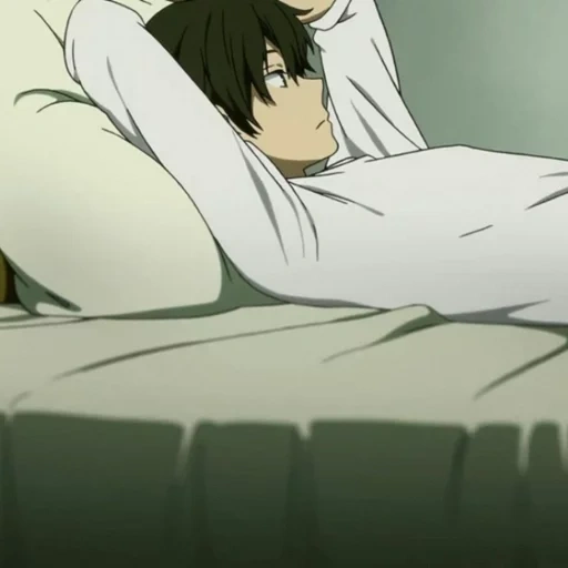 figure, cartoon bed, cartoon characters, anime kun falls asleep, get up in bed animation