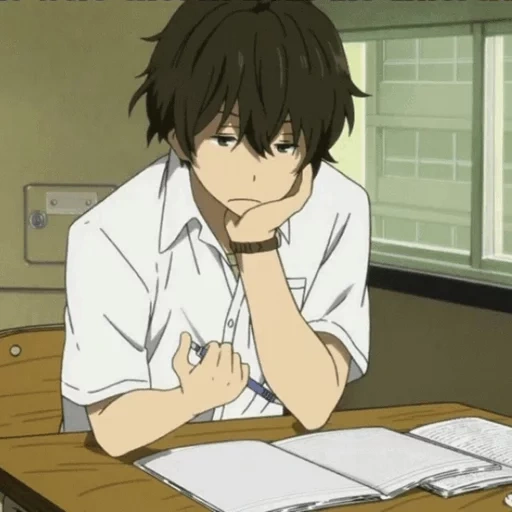 diagram, hyouka ken, anime boy, anime lucu, anime bored