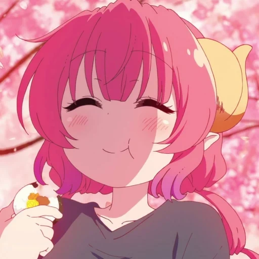 anime, anime kobayashi, karakter anime, kobayashi san chi, anime latar belakang merah muda