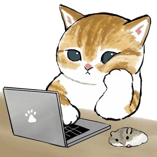 lindo sello, gato ilustrado, patrón lindo de gato, hermosa imagen de sello, lindo gato detrás de la computadora