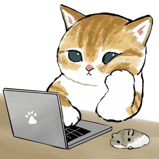 cute cats, illustration of a cat, cattle cute drawings, drawings of cute cats, cute cats at the computer