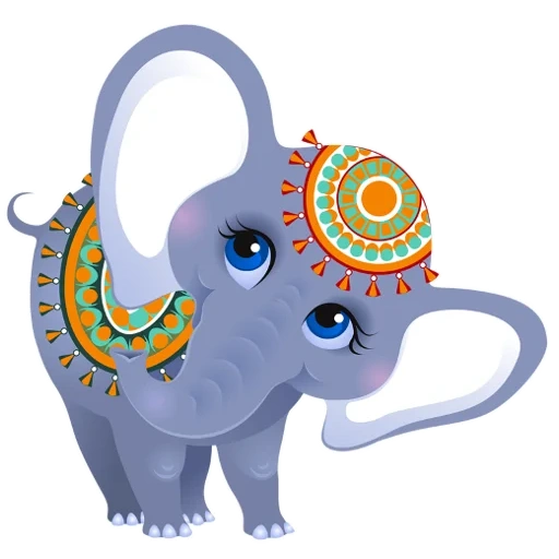слон клипарт, индийский слон, слон белом фоне, рисунок индийского слона, индийский слон мультяшный