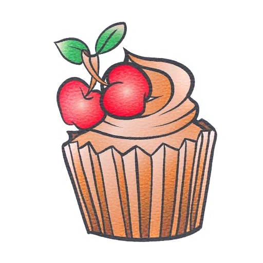 capcake drawing, drawing cupcake cup, capcock with a berry drawing, cupcake with one line cap