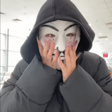 asiático, gente, anónimo, máscara de guy fawkes, máscara anónima