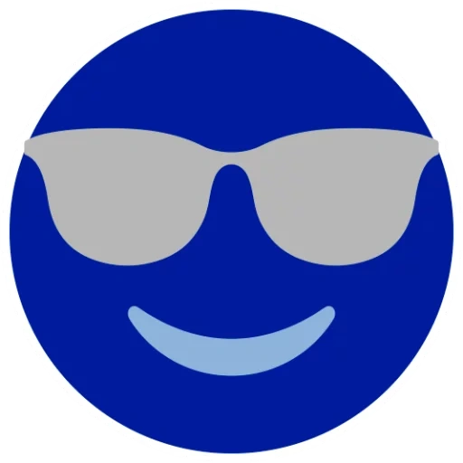 lunettes d'icône, lunettes souriantes, émoticônes bleues, smiley bleu avec des lunettes