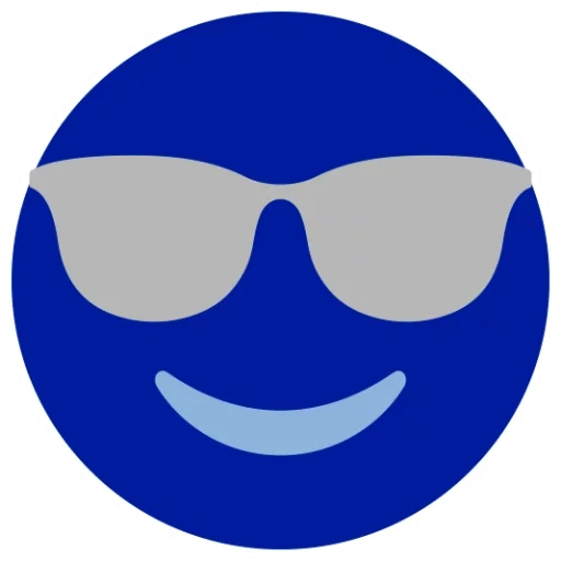 icona degli occhiali, occhiali sorridenti, faccina sorridente blu, occhiali sorridenti blu