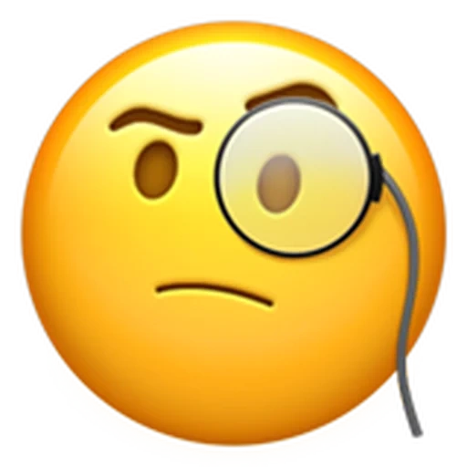 задумчивый смайлик, эмоджи с моноклем, текст, эмодзи лица, emoji face