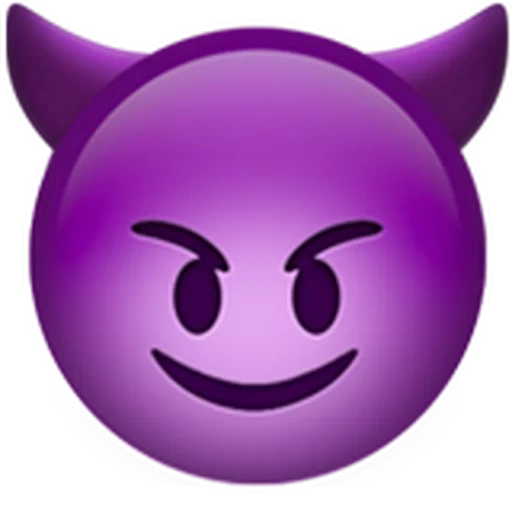 фиолетовый смайлик с рожками, смайлик фиолетовый, смайлик фиолетовый дьявол, смайлик демона, эмоджи чертенок