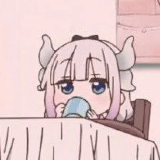 kanna kamui, anime cute, canna kamui eats, anime cute drawings, canna kamui drinks tea