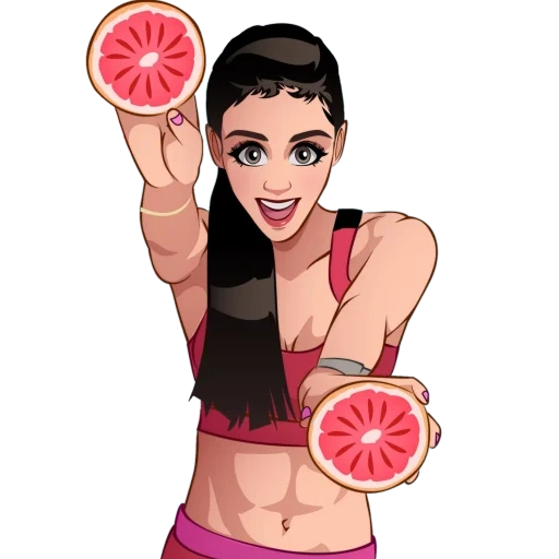 pack, fitness girl, grapefruit a woman, girl illustration