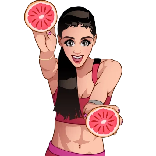 paquete, mujer de gimnasio, pomelo una mujer, ilustración de niña