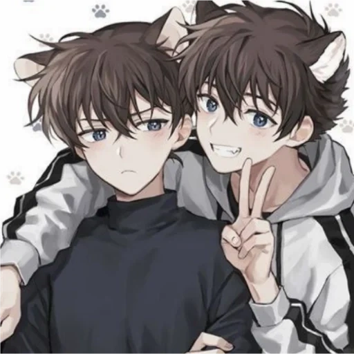 anime neko, anime boy, cartoon character, anime children boys and twins