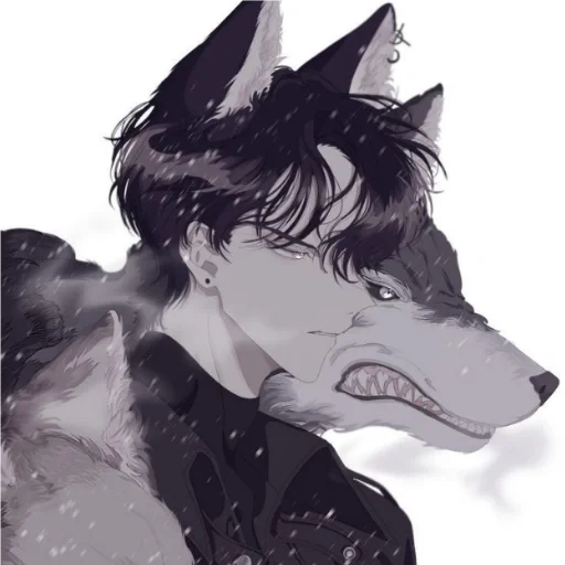 boyfriend wolf, anime boy, anime boyfriend wolf, leon werewolf anime, disappointed kun wolf twist animation