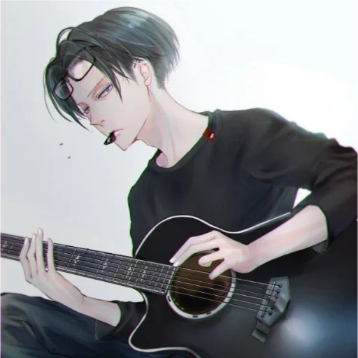 kreativitas anime, levi ackerman, levi ackerman, anime boy, gitar levi ackerman