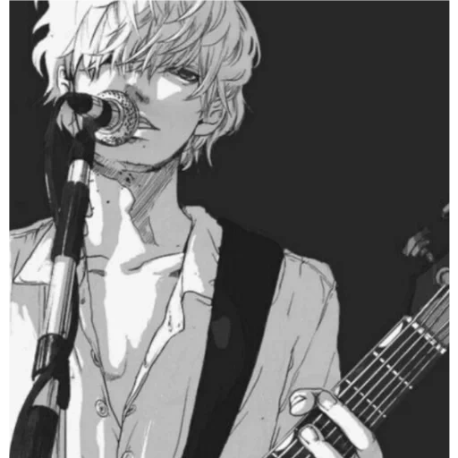 figure, anime boy, guitarist art, musician art animation, cartoon guitar