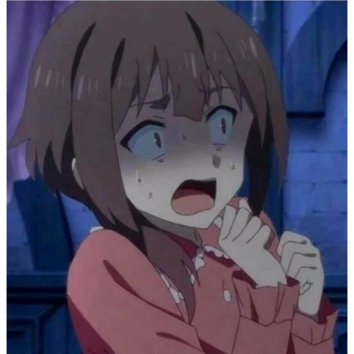 anime fright, konosuba anime, anime mem face, megumin is frightened, the frightened face of anime