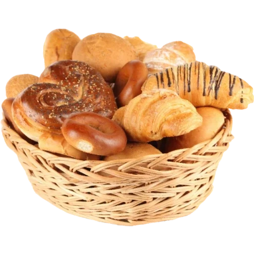выпечка корзинке, хлеб прозрачном фоне, хлебобулочные изделия, хлеб хлебобулочные изделия, хлебобулочные изделия белом фоне