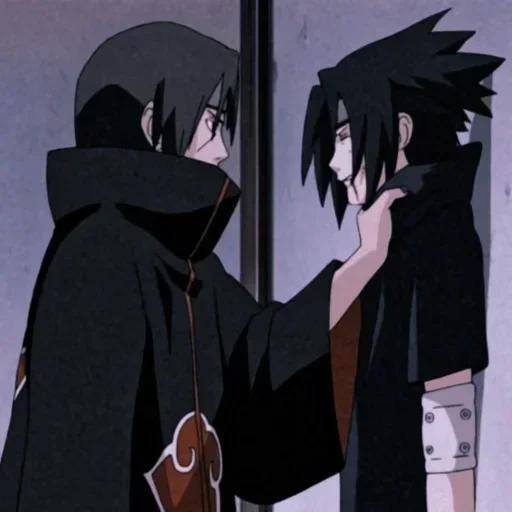 itachi sasuke, sasuke itachi, sasuke against itachi, itachi pressed sasuke against the wall, sasuke against itachi season 1