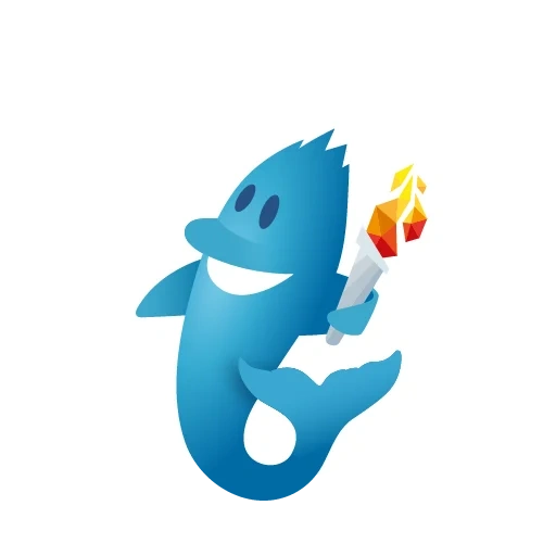 chico, delfín azul, logotipo de gambas, salpicar y tocar tiburón