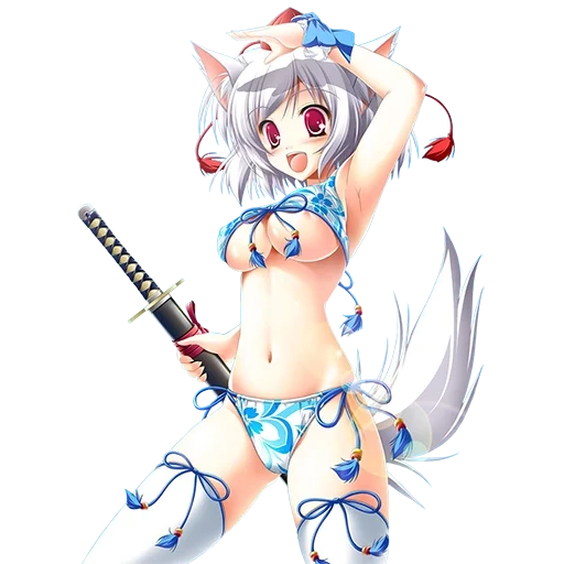 animation, anime rock, anime girl, anime momiji inubashiri bikini