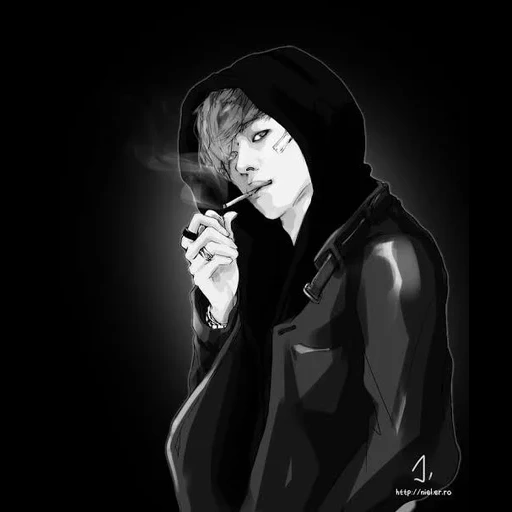 human, jonhyun, smoking art, smoking emo art, pop smoke anime