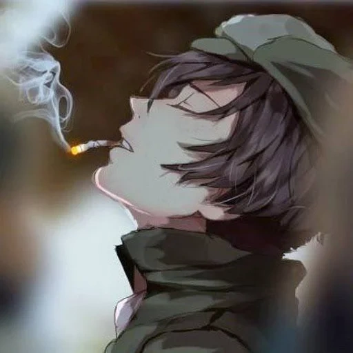 fumando cara, o cara com um cigarro, art guy com um cigarro, garotos de anime tristes, angelo bruno anime fuma