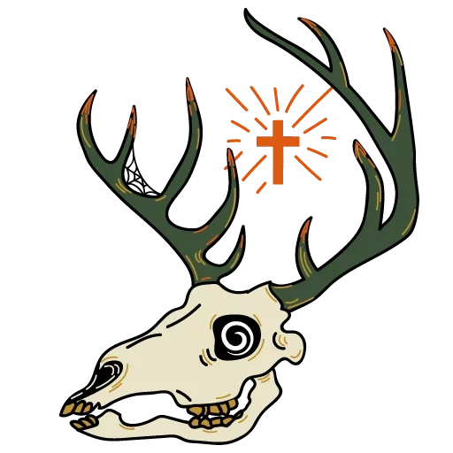 the skull of a deer, jagermeister, tattoo skull of a deer, the skull of a deer drawing, skull moose with horns on the side