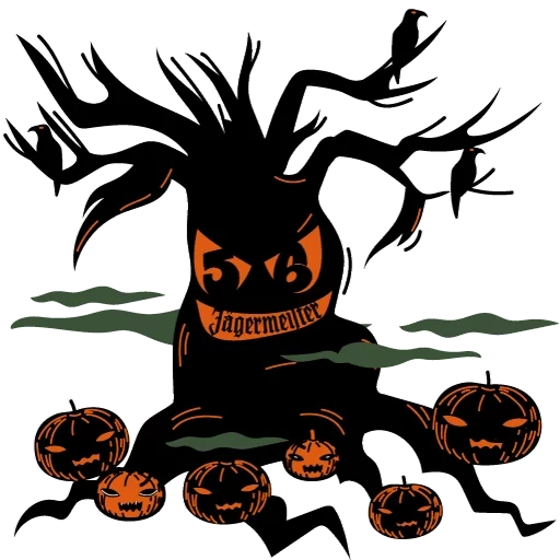 halloween, jagermeister, calabaza de halloween, árbol de halloween, árbol de terror de halloween