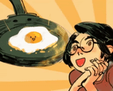 telur orak-arik, anime telur dadar, item di atas meja, seni pop orak-arik telur, seni telur meng