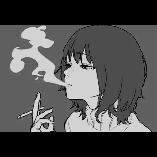 аниме, рисунок, курит аниме, курящая тян, аниме девушка сигаретой