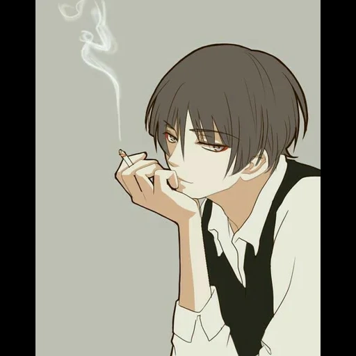 рисунок, курящие аниме парни, аниме арты сигаретой, аниме курящий парень, аниме парень сигаретой