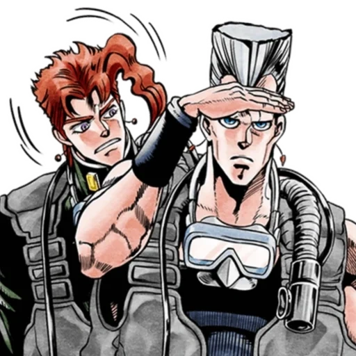 joe joe polnareff, jean pierre polnareff, roupas de creyein jotaro, personagens jojos com armas, cecyoyin noriaki jotaro kujo