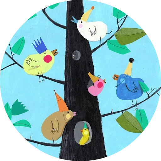 набор, иллюстрация, волшебное дерево, иллюстрация дерево, весенние птички дереве детей