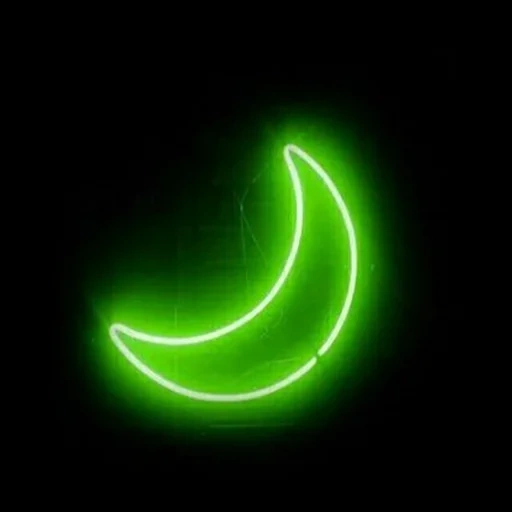 moon neon light, neon moon, neon sign, neon crescent moon, neon green