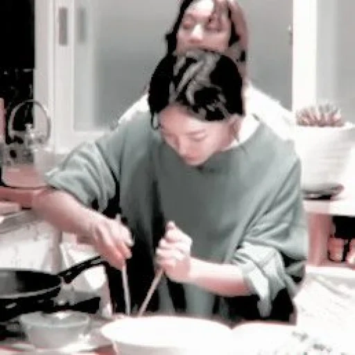 wanita, di dapur, olga cook, cermin palsu, objek tabel