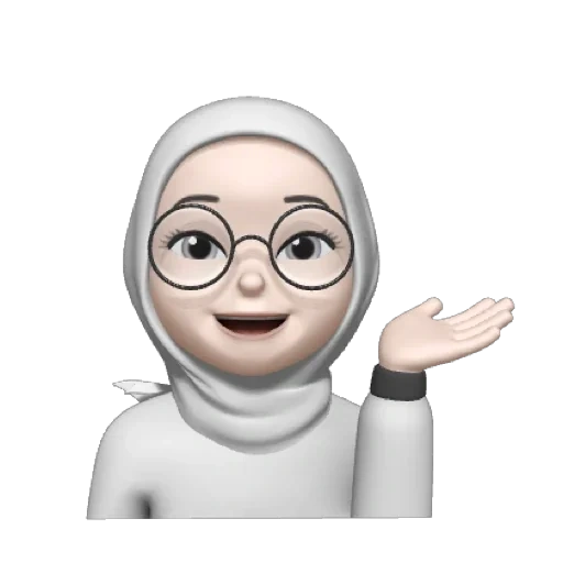 emoji, memoji, gadis, karakter, hijab cartoon