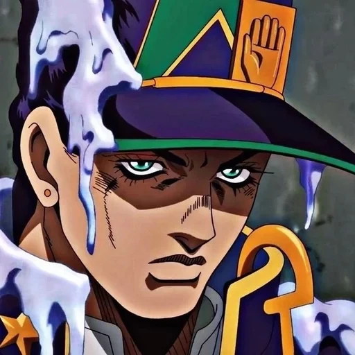 2 jojo stones, jotaro kujo art, stone ocean jotaro, jotaro with a map of uno, charlotte jojo stone ocean