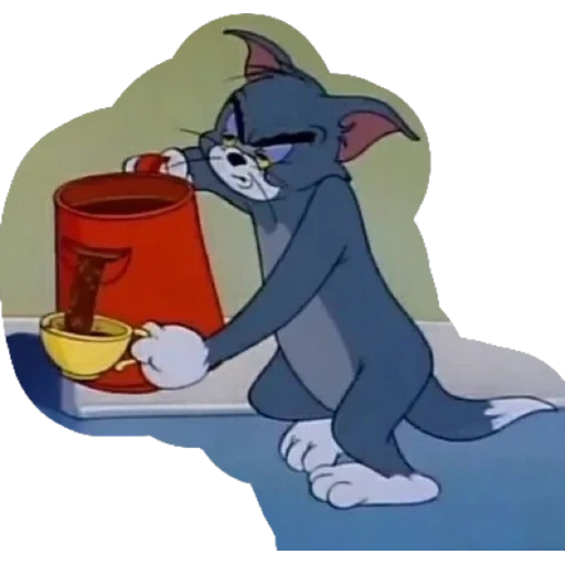 der kater, tom jerry, katze tom kaffee, tom trinkt kaffee, tom jerry tom kaffee