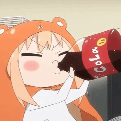 umaru, umaru chan, umaru chan drinks cola, two faced sister umaru, anime two faced sister umaru