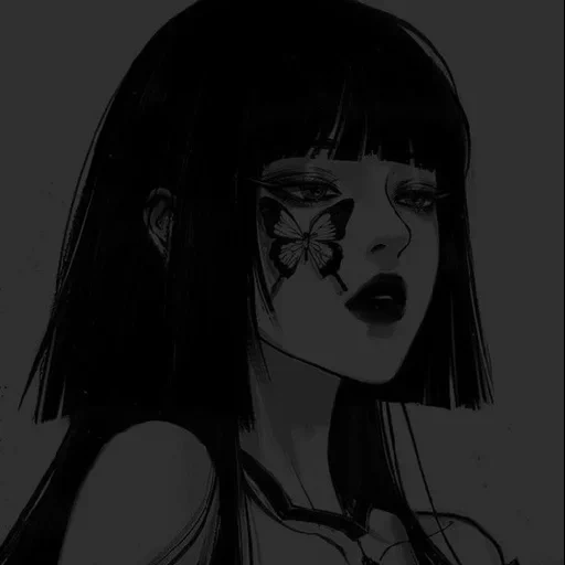 figure, the art of darkness, cartoon girl, anime girl painting, sad cartoon girl